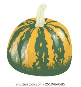 Pumpkin image with bright colors. Elements for autumn packaging or farm products design. Halloween celebration in October. Vector illustration isolated on transparent background.