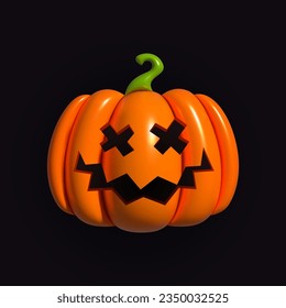 Pumpkin inflatable. Orange pumpkin with smile for your design for the holiday Halloween. Jack o Lantern. Realistic inflated 3D Pumpkin icon with the plasticine effect. Vector illustration
