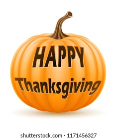 pumpkin with inscription happy thanksgiving stock vector illustration isolated on white background