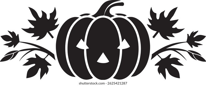 Pumpkin with Intricate Carvings in Black Vector