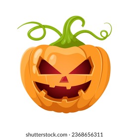Pumpkin isolated. Main symbol of Happy Halloween holiday. Orange pumpkin with scary spooky smile for your design for the holiday Halloween, holiday poster, for website. Flat style Vector illustration.