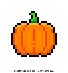 Calabaza aislada sobre fondo transparente. Icono de calabaza pixelado. Celebración de Halloween. Ilustración de arte de píxeles de Vector en estilo antiguo de 16 bits.