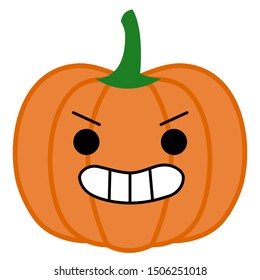 Pumpkin isolated on white background. Symbol of Halloween holiday. Cartoon pumpkin with angry face. Vector illustration.