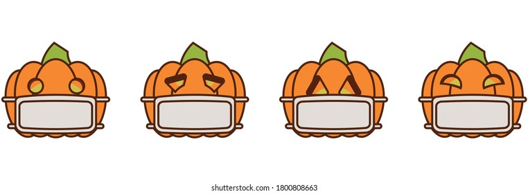 Pumpkin Isolated on white background. Pumpkin wearing face mask. Virus, Germ prevention concept. Halloween 2020 Vector illustration. Pumpkins with different expressions