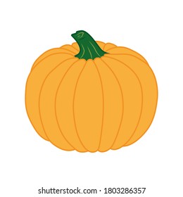 Pumpkin isolated on white background. Flat design style. Vector colored illustration. Great for holiday or original design, banners, cards, prints, textiles, logo, labels, and more creatives ideas.