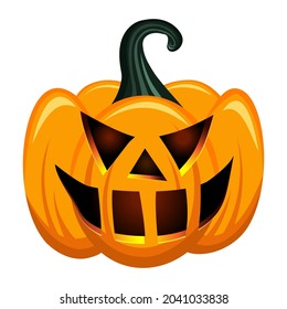 Pumpkin isolated on white background. Halloween pumpkin with emotion face, Orange vector cartoon Halloween pumpkin, Vector illustration for decoration design, postcards, banner.