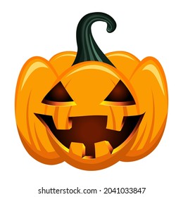 Pumpkin isolated on white background. Halloween pumpkin with emotion face, Orange vector cartoon Halloween pumpkin, Vector illustration for decoration design, postcards, banner.
