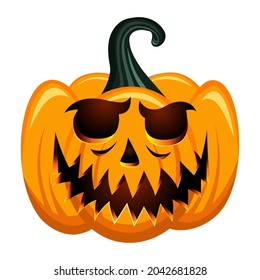 Calabaza aislada sobre fondo blanco. Calabaza de Halloween con cara de emoción, caricatura vectorial naranja de Halloween, ilustración vectorial para diseño de decoración, postales, banner.