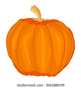 Kürbis einzeln auf weißem Hintergrund. Orangefarbenes Symbol für Quetschung. Halloween Feiertag oder Thanksgiving-Tag-Symbol. Reifegurd für das Festivalschild der Herbsternte. Gartengemüse. Stock-Vektorgrafik