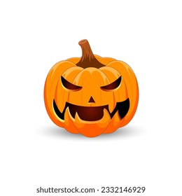 Pumpkin isolated on white background. The main symbol of the Happy Halloween holiday. Orange pumpkin with smile for your design for the holiday Halloween. Vector illustration.