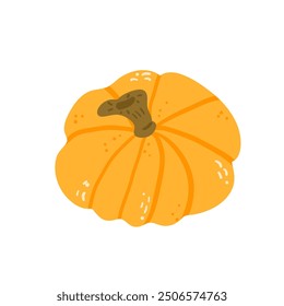 Pumpkin isolated on white background. Textured stylized autumn ripe vegetable harvest. Vector hand drawn illustration