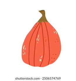 Pumpkin isolated on white background. Textured stylized red ripe vegetable harvest. Vector hand drawn illustration