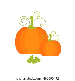 Pumpkin Isolated on White. Flat Design Style. Harvest Thanksgiving vector illustration Vector illustration.
