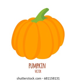 Pumpkin isolated on white. Simple cartoon flat style, vector illustration. Pumpkin logo.Vegetable from the farm. Organic food.