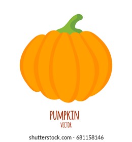 Pumpkin isolated on white. Simple cartoon flat style, vector illustration. Pumpkin logo.Vegetable from the farm. Organic food.