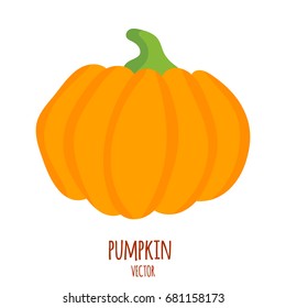 Pumpkin isolated on white. Simple cartoon flat style, vector illustration. Pumpkin logo.Vegetable from the farm. Organic food.