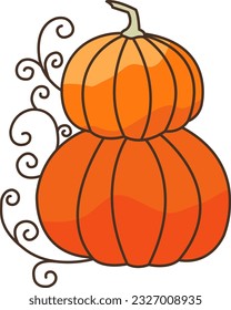 Pumpkin with ivy flat design illustration for decoration on nature food, agriculture, Halloween feetival and Autumn seasonal.