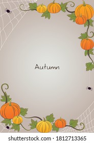Pumpkin and ivy with spider frame vector for decoration on Autumn season and Halloween festival.