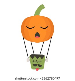pumpkin jack and frankenstrein halloween balloon cute cartoon flat color
