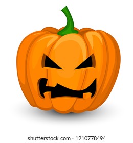 Pumpkin Jack for the holiday of Halloween with an evil grimace and a terrible grin. Isolated vector object on white background.