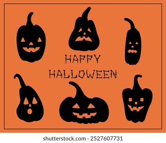 Pumpkin, jack lantern set for Halloween. Vector cute illustration with pumpkins emotions. Autumn vegetables. For stickers, posters, postcards, design elements.