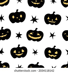 Pumpkin Jack o lantern. Halloween seamless pattern