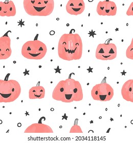 Pumpkin Jack o lantern. Halloween seamless pattern