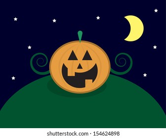 Pumpkin Jack O Lantern on a hill 