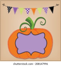 Pumpkin or jack o lantern template or layout with bunting flags or banner, vector format