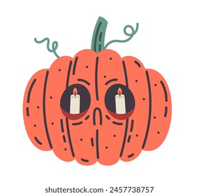 Pumpkin jack-o-lantern. Spooky carved pumpkin, Halloween holidays vegetable, cute scary pumpkin face flat vector illustration. Halloween pumpkin on white