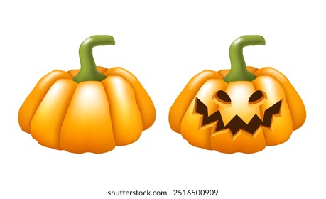 Pumpkin. Jack-O-Lantern. Vector realistic illustration isolated on white background.