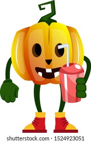 Calabaza con jugo, ilustración, vector sobre fondo blanco.