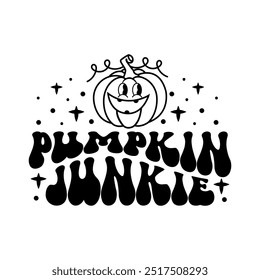 Vector de Junkie de Calabaza, Diseño de camiseta de Halloween, Dicho de calabaza, Diseño de camiseta divertida de Halloween, Cita de calabaza