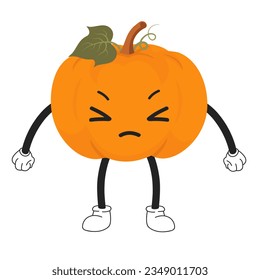 Pumpkin kawaii cartoon character getting angry. Vector illustration.