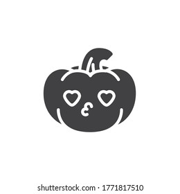 Pumpkin kissing face with heart eyes emoticon vector icon. filled flat sign for mobile concept and web design. Pumpkin emoji in love glyph icon. Symbol, logo illustration. Vector graphics