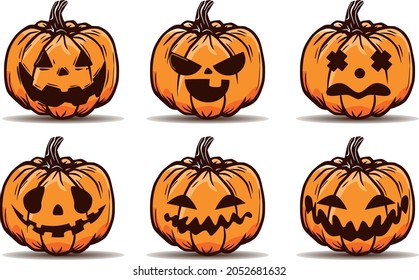 Kit de calabaza con diferentes expresiones. vectores separados
