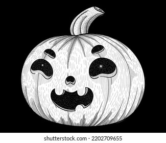 Pumpkin Lantern With Evil Grin In Inked Style