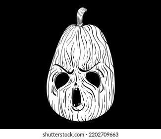 Pumpkin Lantern With Evil Grin In Inked Style