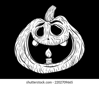 Pumpkin Lantern With Evil Grin In Inked Style