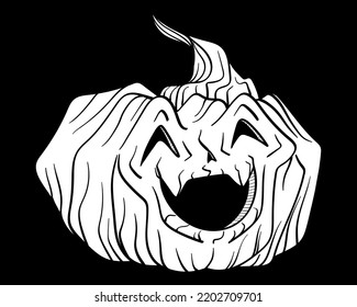 Pumpkin Lantern With Evil Grin In Inked Style