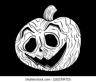 Pumpkin Lantern With Evil Grin In Inked Style