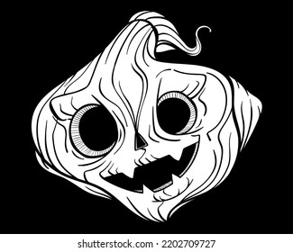 Pumpkin Lantern With Evil Grin In Inked Style