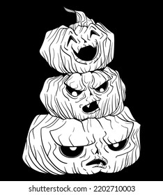 Pumpkin Lantern With Evil Grin In Inked Style