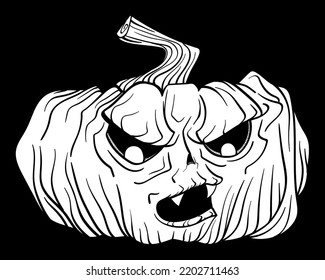 pumpkin lantern with evil grin in inked style