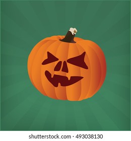 pumpkin lantern in green background