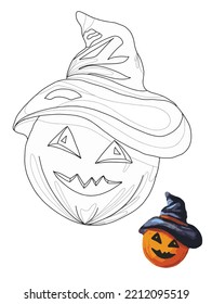 linterna de calabaza en sombrero al estilo del doodle, libro de colorido, página de colorido para niños y adultos