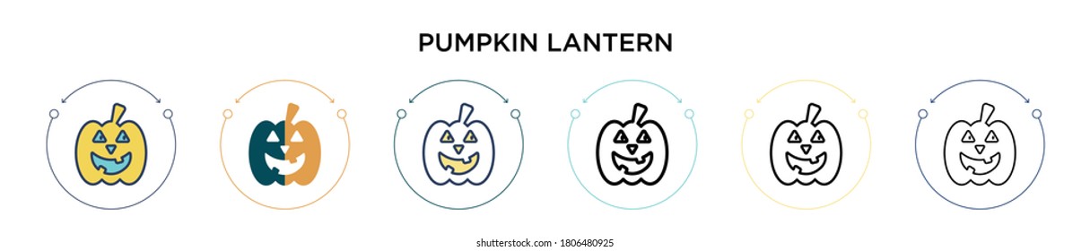 Pumpkin lantern icon in filled, thin line, outline and stroke style. Vector illustration of two colored and black pumpkin lantern vector icons designs can be used for mobile, ui, web