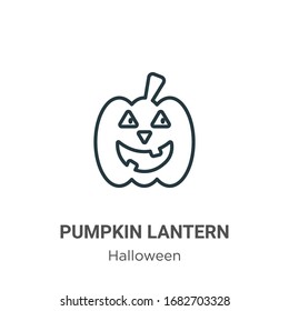 Icono vectorial del contorno del linterna de calabaza. Icono de linterna de calabaza negra en línea delgada, vector plano ilustración de elemento simple del concepto de halloween editable trazo aislado en fondo blanco