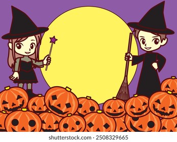 Pumpkin lantern and wizard background