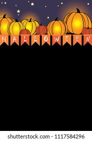 Pumpkin lanterns and party flags on Halloween festival vector background.